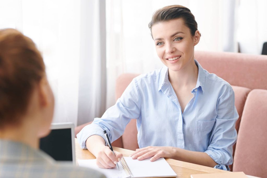 Informal job interview in cafe